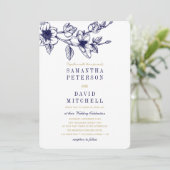 シックフローラマグノリアブランチネイビーブルー金ゴールドズ 招待状 (スタンド正面)