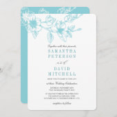 シックフローラマグノリアブランチ |青淡い色の色 | 結婚s 招待状 (正面/裏面)