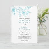 シックフローラマグノリアブランチ |青淡い色の色 | 結婚s 招待状 (スタンド正面)