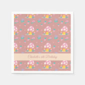 シックフローラマッシュルームパターン赤面ピンク誕生日 スタンダードカクテルナプキン (正面)