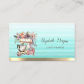 シックフローラミキストライプサグラデーションベーカリー 名刺 (正面)