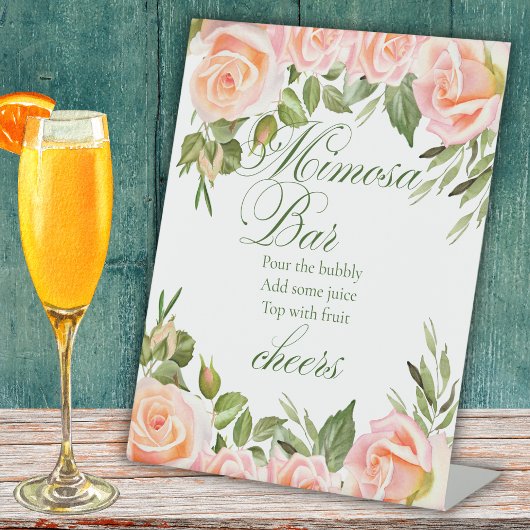 シックフローラミモサバーブライダルシャワーテーブルサイン 台座サイン