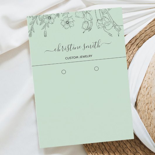 シックフローラライトティール（緑がかった色）植物用イヤリングカード 名刺