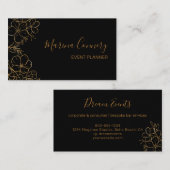 シックフローララインスケッチブラック金ゴールドイベントプランナー 名刺 (正面/裏面)