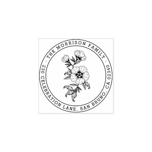 シックフローララウンド差出人住所カスタム ラバースタンプ (インプリント)