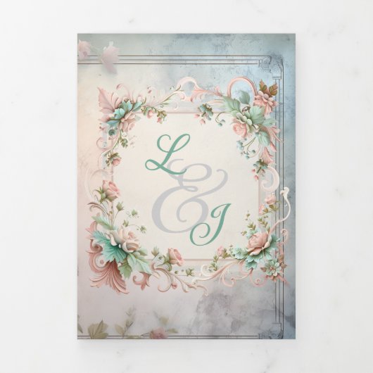 シックフローラリージェンシー結婚エラズ 三つ折り招待状 (カバー)