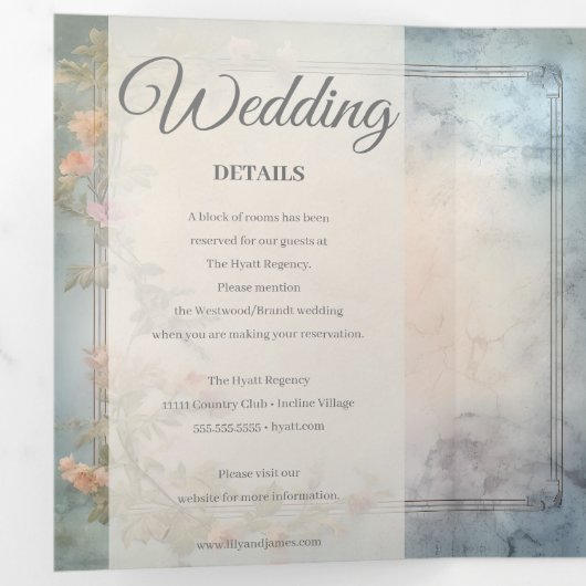 シックフローラリージェンシー結婚エラズ 三つ折り招待状 (内部最初)