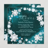 シックフローラリースティール（緑がかった色）冬ブライダルシャワー 招待状 (正面/裏面)