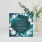 シックフローラリースティール（緑がかった色）冬ブライダルシャワー 招待状 (スタンド正面)