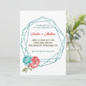 シックフローラロマンティックブルーフレーム結婚式招待状 招待状 (スタンド正面)