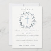 シックフローラローレルリースデュスキーブルーグレーバプテスマ サンキューカード (正面)