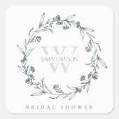 シックフローラローレルリースモノグラムブライダルシャワー スクエアシール (正面)