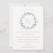 シックフローラローレルリースモノグラムベビーシャワー サンキューカード (正面)