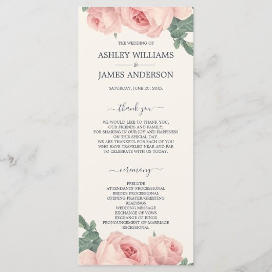 シックフローラヴィンテージピンクローズオフホワイト結婚ズ プログラム (正面)