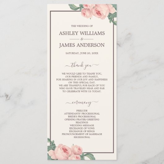 シックフローラヴィンテージピンクローズオフホワイト結婚ズ プログラム (正面)