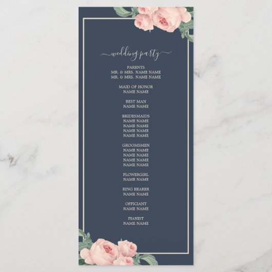 シックフローラヴィンテージピンクローズダークブルー結婚ズ プログラム (裏面)