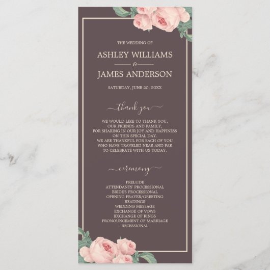 シックフローラヴィンテージピンクローズブルゴーニュ結婚ーズ プログラム (正面)