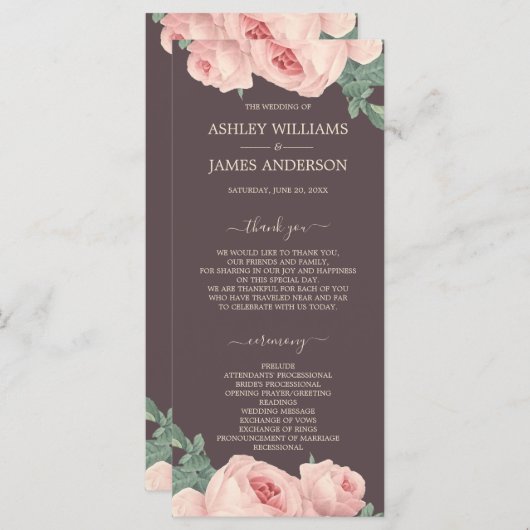 シックフローラヴィンテージピンクローズブルゴーニュ結婚ーズ プログラム (正面/裏面)