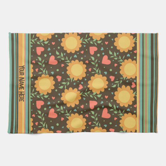 シックフローラ名前をカスタムするまたは引用文おもしろい かわいらし キッチンタオル (横)