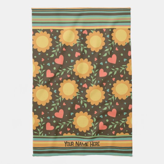 シックフローラ名前をカスタムするまたは引用文おもしろい かわいらし キッチンタオル (縦)