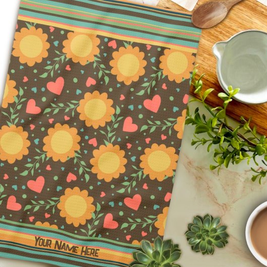 シックフローラ名前をカスタムするまたは引用文おもしろい かわいらし キッチンタオル