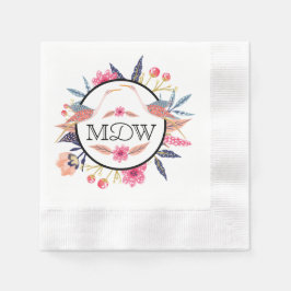 シックフローラ植物性コウノトリの鳥の赤ちゃんシャワー 縁ありカクテルナプキン