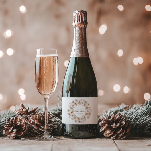 シックフローラ水彩ブライダルシャワー スパークリングワインラベル