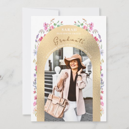 シックフローラ水彩写真卒業パーティー 招待状 (裏面)