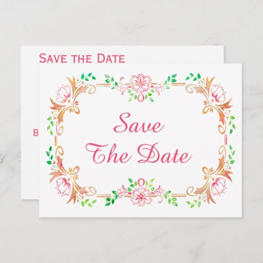 シックフローラ水彩第70誕生日日付を保存 案内ポストカード (正面/裏面)