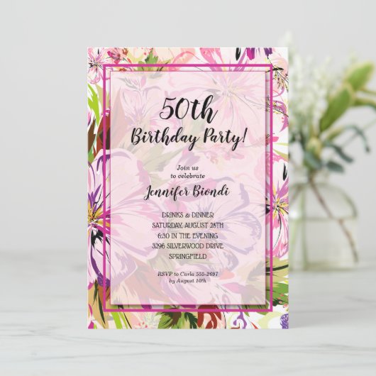 シックフローラ水彩誕生日パーティー 招待状 (スタンド正面)