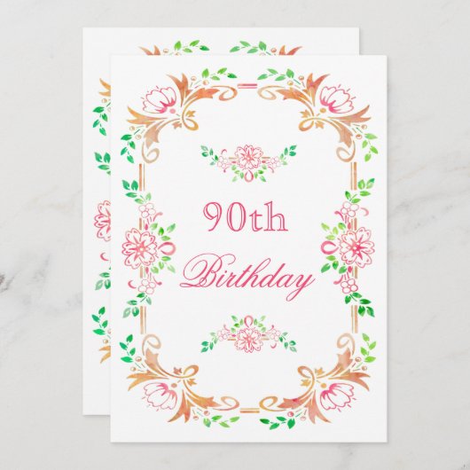 シックフローラ水彩90誕生日両面 招待状 (正面/裏面)