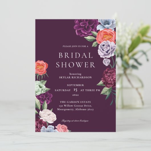 シックフローラ牡丹バラフローズブライダルシャワー 招待状 (スタンド正面)