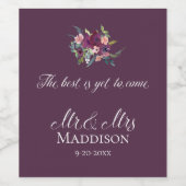 シックフローラ結婚ズパープルピンクエレガンス ワインラベル (シングルラベル)