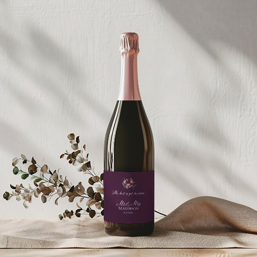 シックフローラ結婚ズパープルピンクエレガンス ワインラベル