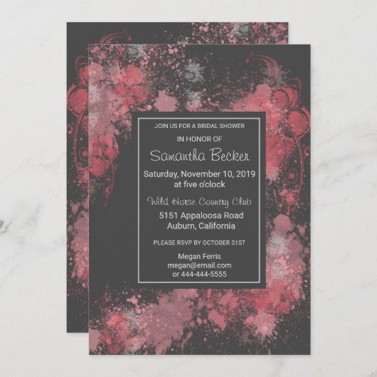 シックフローラ絵を描赤面（ばちゃばちゃ）跳ねるブライダルシャワー 招待状 (正面/裏面)