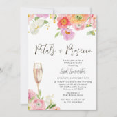 シックフローラ花びらプロセッコQRコードブライダルシャワー 招待状 (正面)