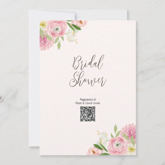 シックフローラ花びらプロセッコQRコードブライダルシャワー 招待状 (裏面)