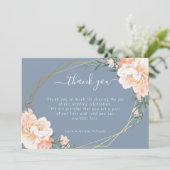 シックフローラ赤面ピーチ金ゴールドダスティブルー結婚ズ サンキューカード (スタンド正面)