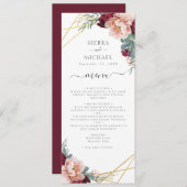 シックフローラ赤面ブルゴーニュ金ゴールドウェディングレセプション メニュー (正面/裏面)