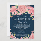 シックフローラ赤面牡丹オン海軍sweet sixteen 招待状 (正面)