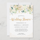 シックフローラ金ゴールドカップルウェディングシャワー 招待状 (正面)