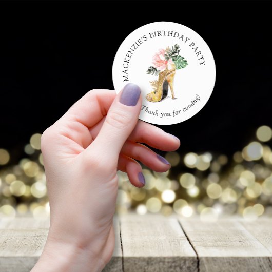 シックフローラ金ゴールドハイヒールシューズ誕生日有難う ラウンドシール