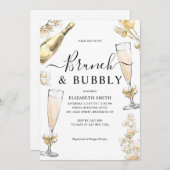 シックフローラ金ゴールドブランチ&バブリーブライダルシャワー 招待状 (正面/裏面)