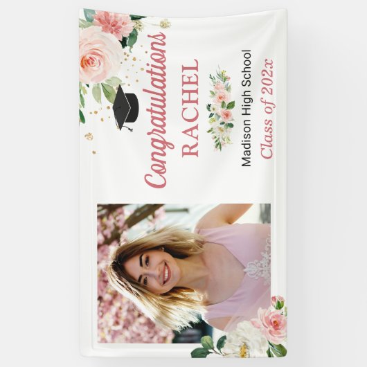 シックフローラ金ゴールド卒業お祝い写真 横断幕 (縦)