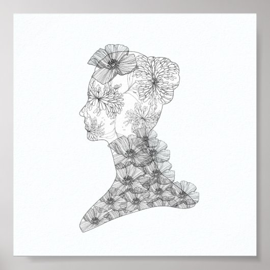 シックフローラ顔イラストレーションファッション ポスター (正面)