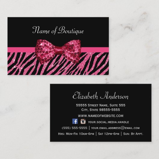シックブティックピンクゼブラプリントグリッフェイクツボウ 名刺 (正面/裏面)