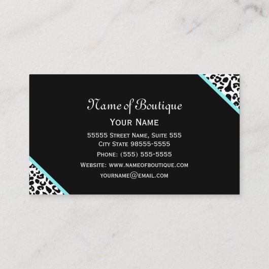 シックブティックブラックアンドホワイトレオパードアクアリボン 名刺 (裏面)