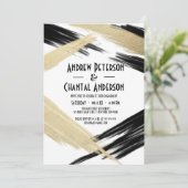 シックブモダンラック金ゴールドブラシストローク婚約 招待状 (スタンド正面)