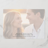 シックブライダルシャワーフォトタイポグラフィティール（緑がかった色）金ゴールド 箔招待状 (裏面)