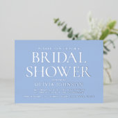 シックブライダルシャワーフォトタイポグラフィブルーシルバー 箔招待状 (立ち正面)